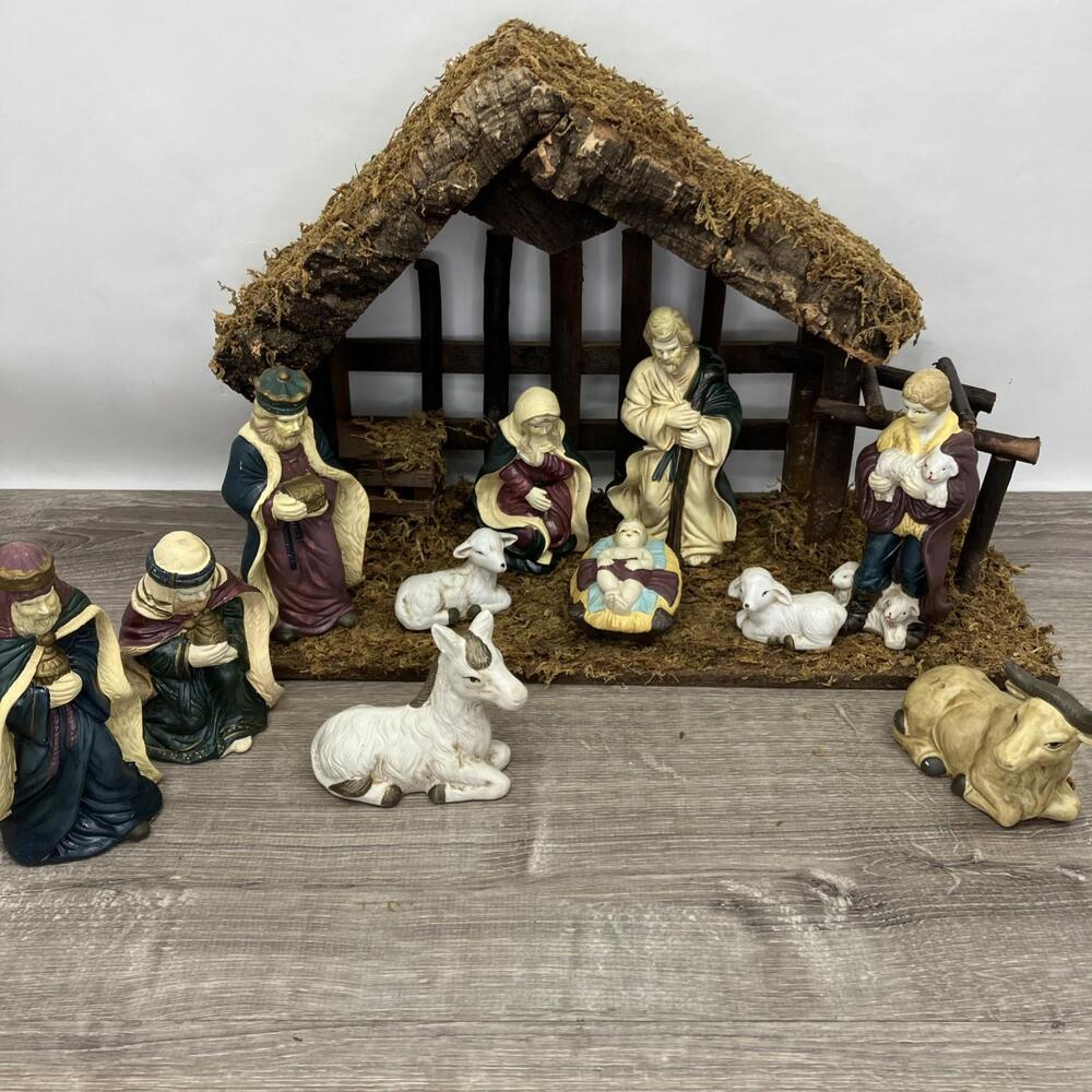 Nativity Set Christmas Manger 12" Creche Scene 12 Pc. Figurines Stable